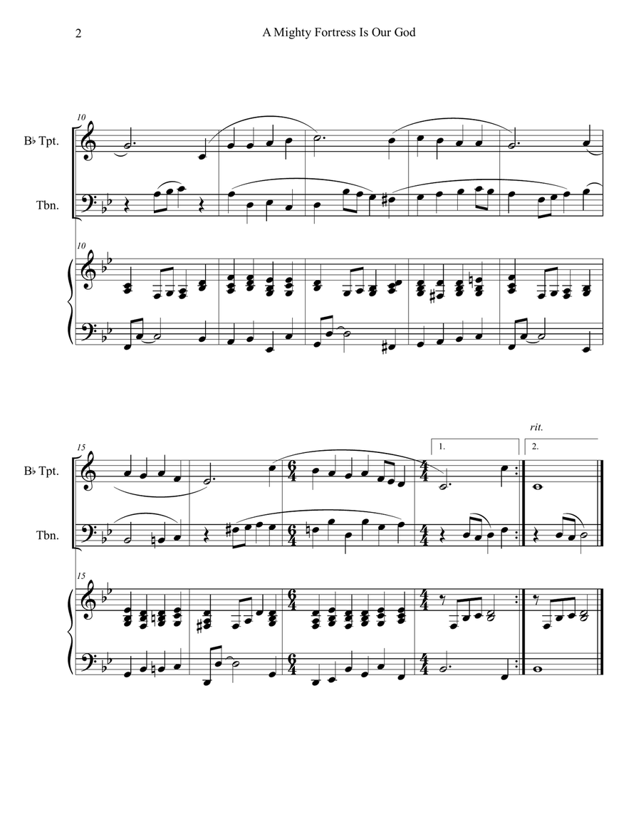 A Mighty Fortress is Our God (Trumpet and Trombone Duet with Piano Accompaniment) Brass Duet scores gallery preview page 2