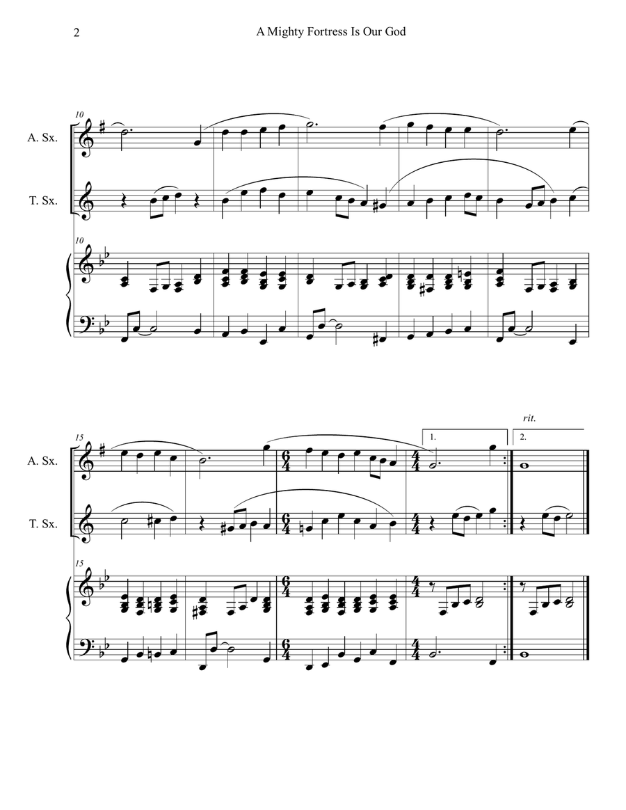 A Mighty Fortress is Our God (Alto and Tenor Sax Duet with Piano Accompaniment) Woodwind Duet scores gallery preview page 2