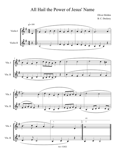 All Hail the Power of Jesus' Name (Violin Duet)