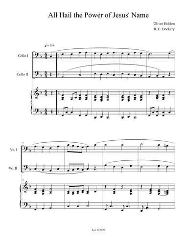 All Hail the Power of Jesus' Name (Cello Duet with Piano Accompaniment)
