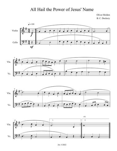 All Hail the Power of Jesus' Name (Violin and Cello Duet)