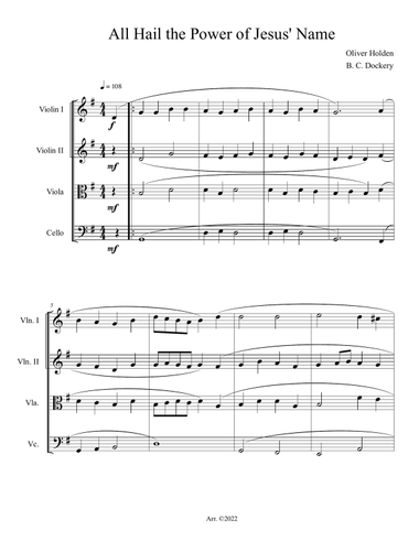 All Hail the Power of Jesus' Name (String Quartet)