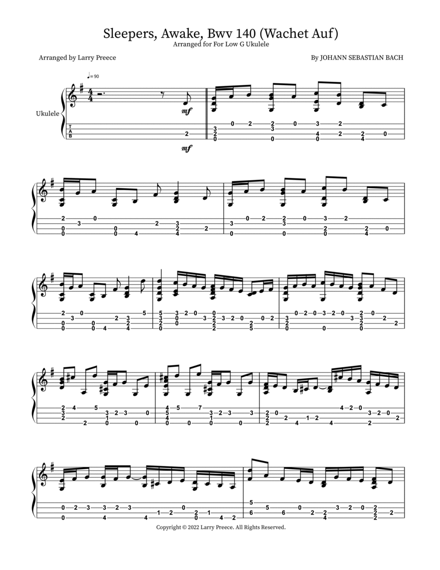 Sleepers, Awake, Bwv 140 (Wachet Auf) Ukulele scores gallery preview page 1