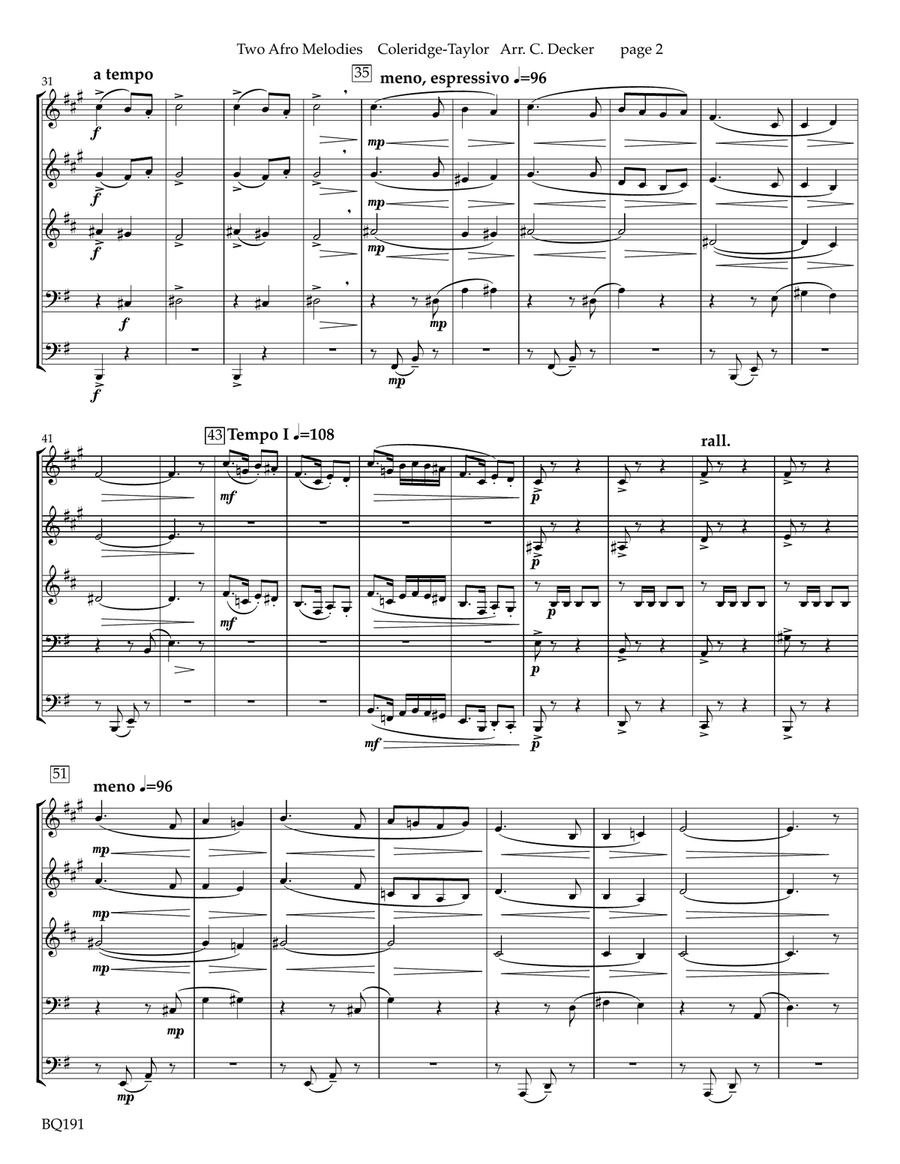 Two Afro Melodies: Bamboula and Take Nabandji for Brass Quintet Brass Quintet scores gallery preview page 3
