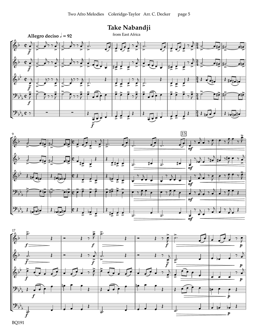 Two Afro Melodies: Bamboula and Take Nabandji for Brass Quintet Brass Quintet scores gallery preview page 4