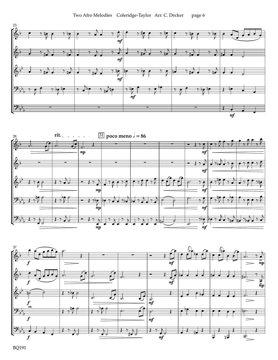 Two Afro Melodies: Bamboula and Take Nabandji for Brass Quintet Brass Quintet scores gallery preview page 5