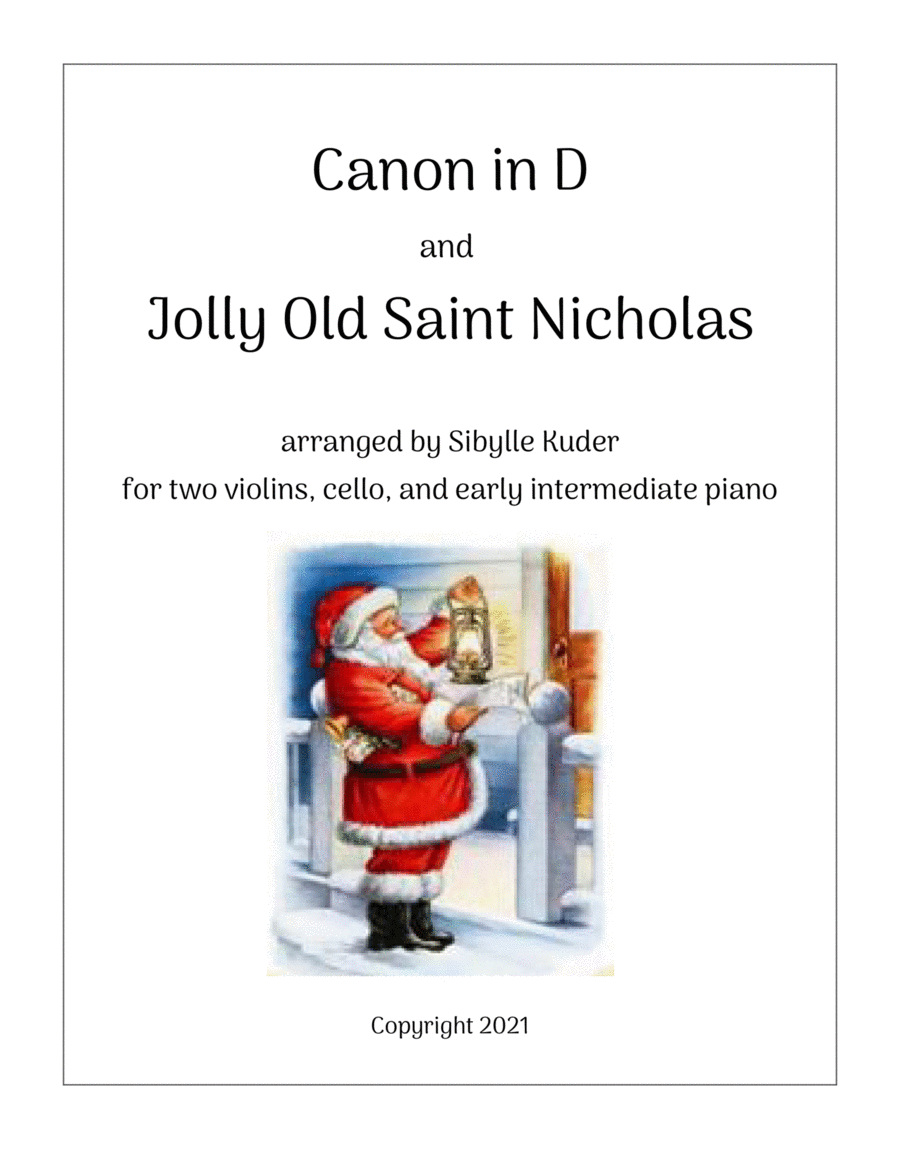 Canon in D and Jolly Old Saint Nicholas for piano, cello, and two violins Cello scores gallery preview page 1