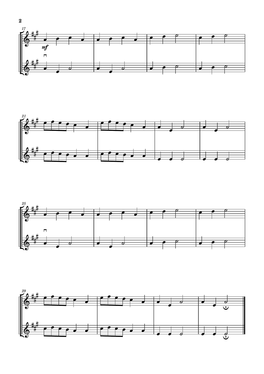 Frère Jacques (Flute and Violin) - Beginner Level Flute scores gallery preview page 2