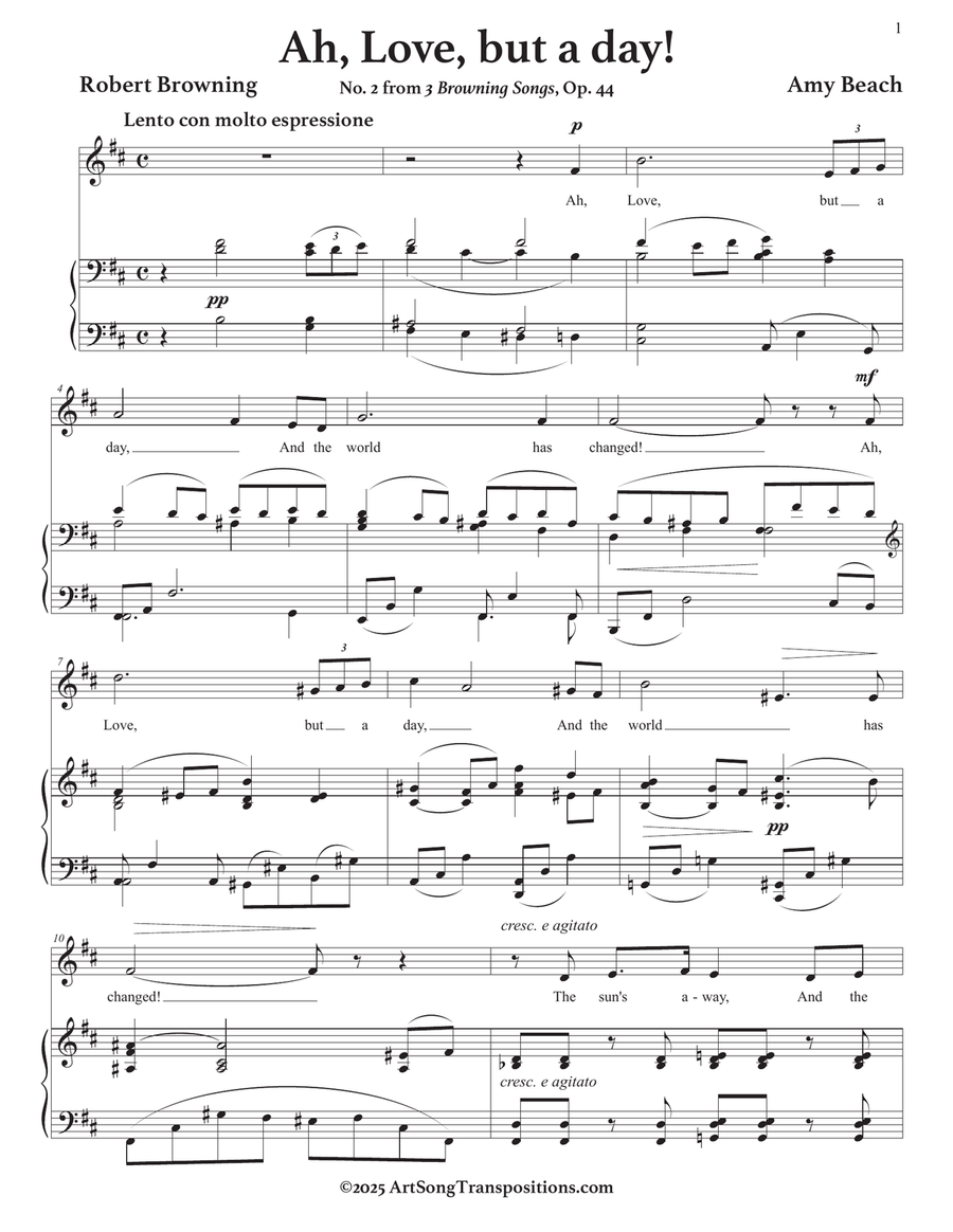 BEACH: Ah, Love, but a day! Op. 44 no. 2 (transposed to B minor) Piano, Vocal scores gallery preview page 2