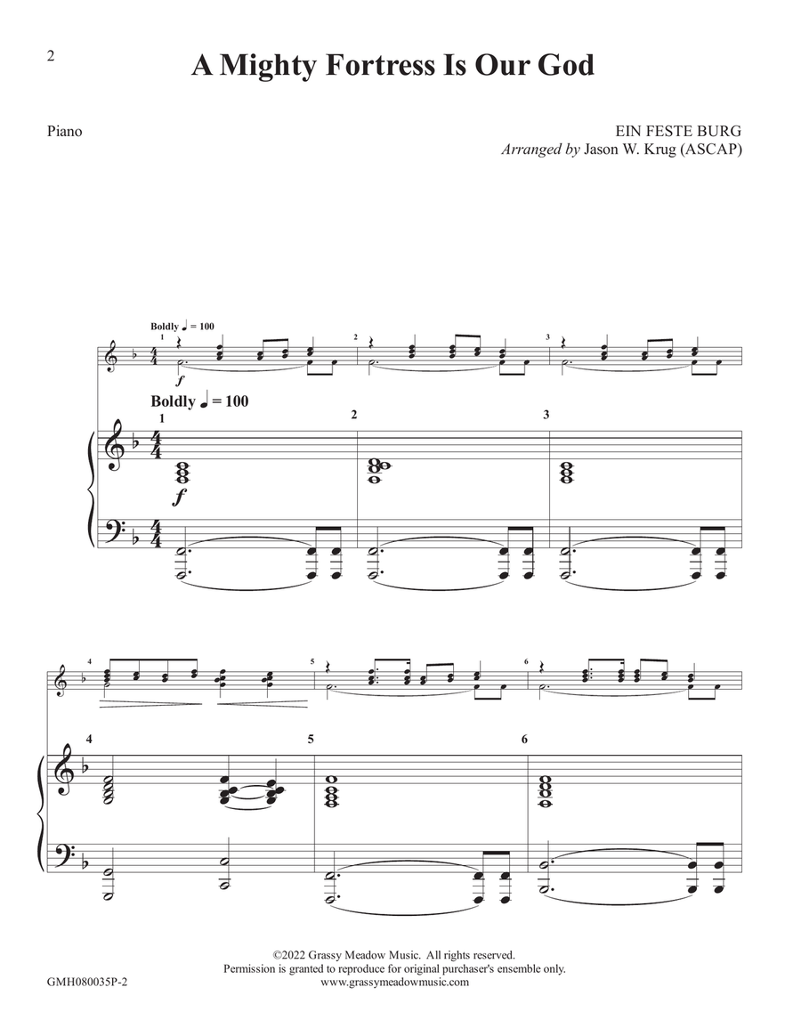 A Mighty Fortress Is Our God (piano accompaniment to 8 handbell version) A Mighty Fortress Is Our God (piano accompaniment to 8 handbell version) Handbell Choir scores gallery preview page 2