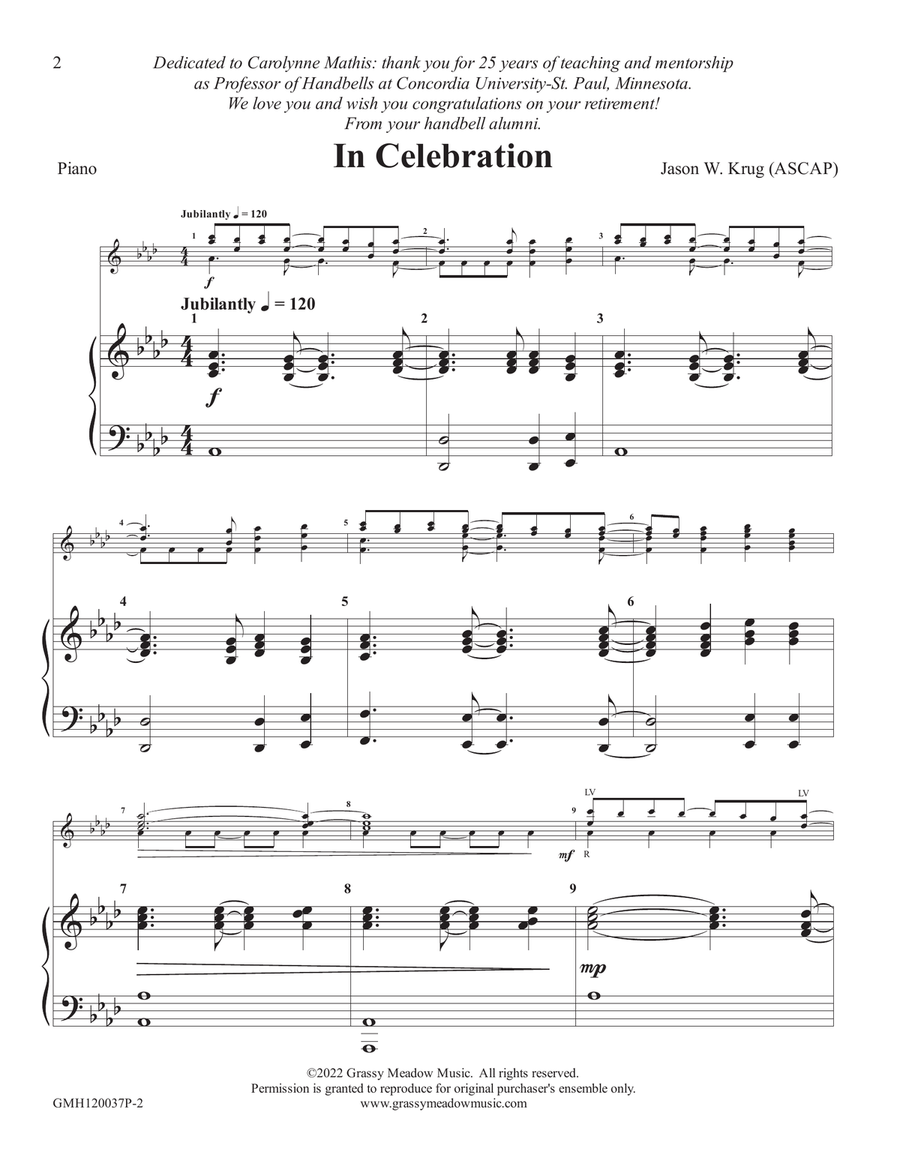 In Celebration (piano accompaniment to 12 handbell version) Handbell Choir scores gallery preview page 2