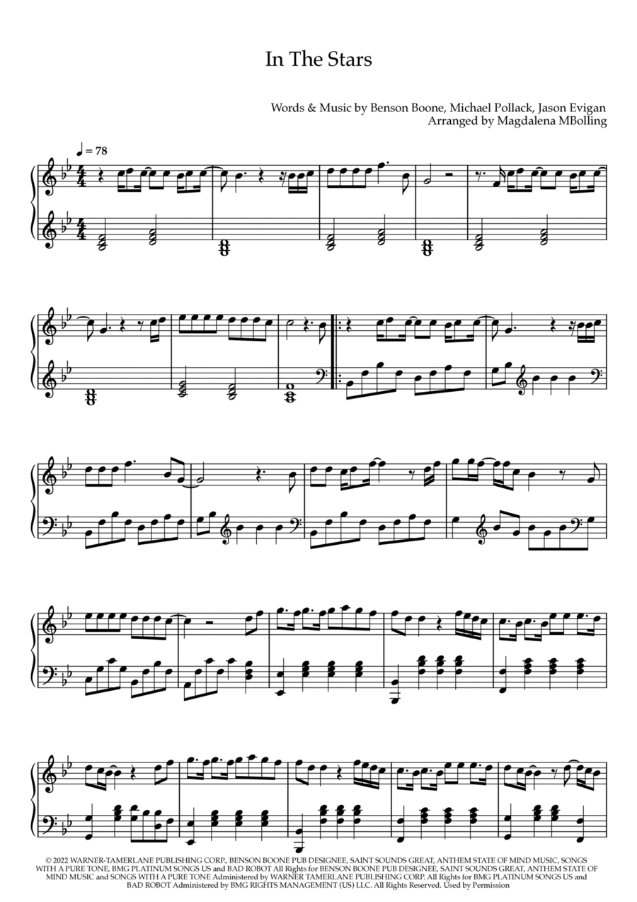 In The Stars Piano Solo scores gallery preview page 1