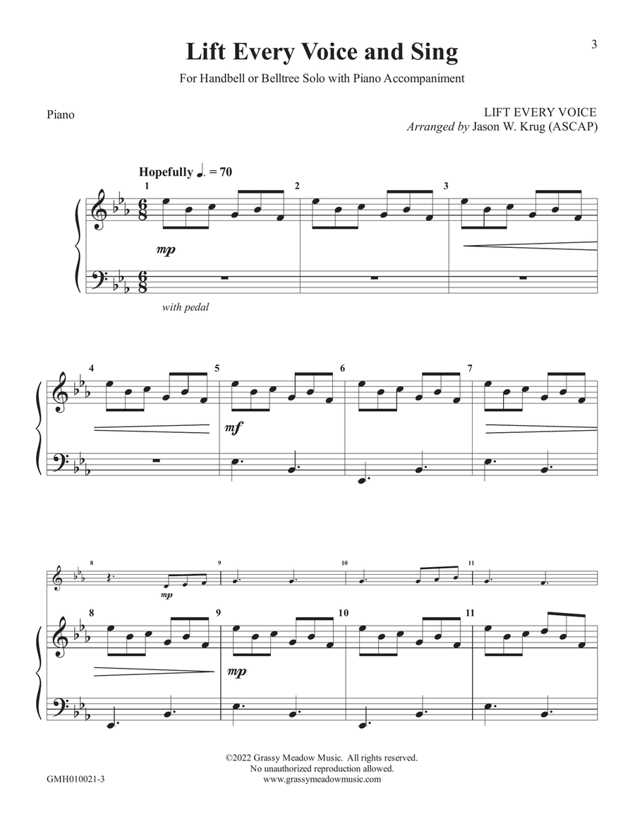 Lift Every Voice and Sing (for handbell solo with piano accompaniment) Lift Every Voice and Sing (for handbell solo with piano accompaniment) Handbell Choir scores gallery preview page 3