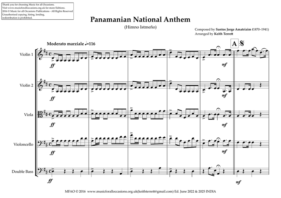 Panamanian National Anthem for String Orchestra (World National Anthem Series) String Orchestra scores gallery preview page 2
