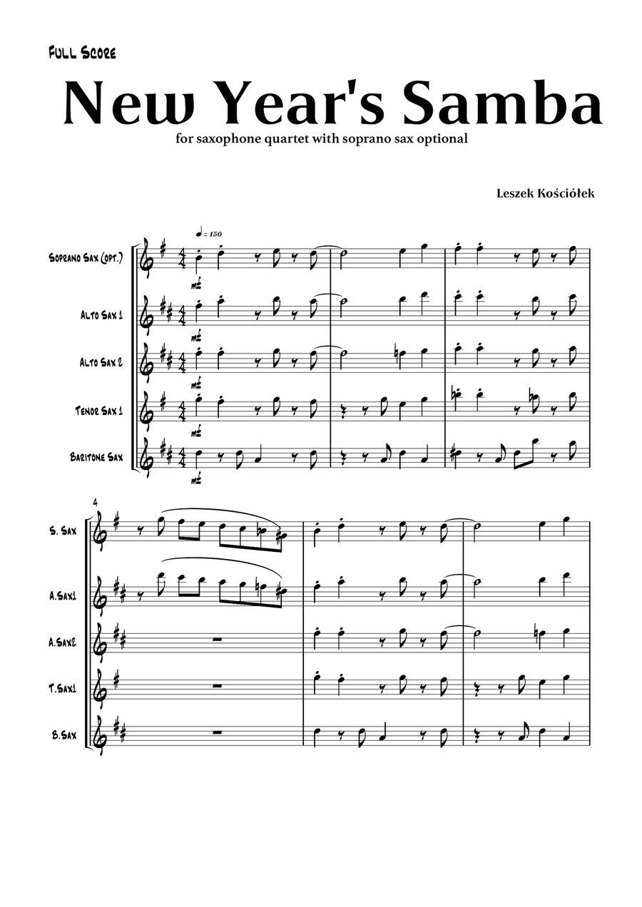 New Year's Samba (saxophone quartet) Saxophone Quartet scores gallery preview page 2