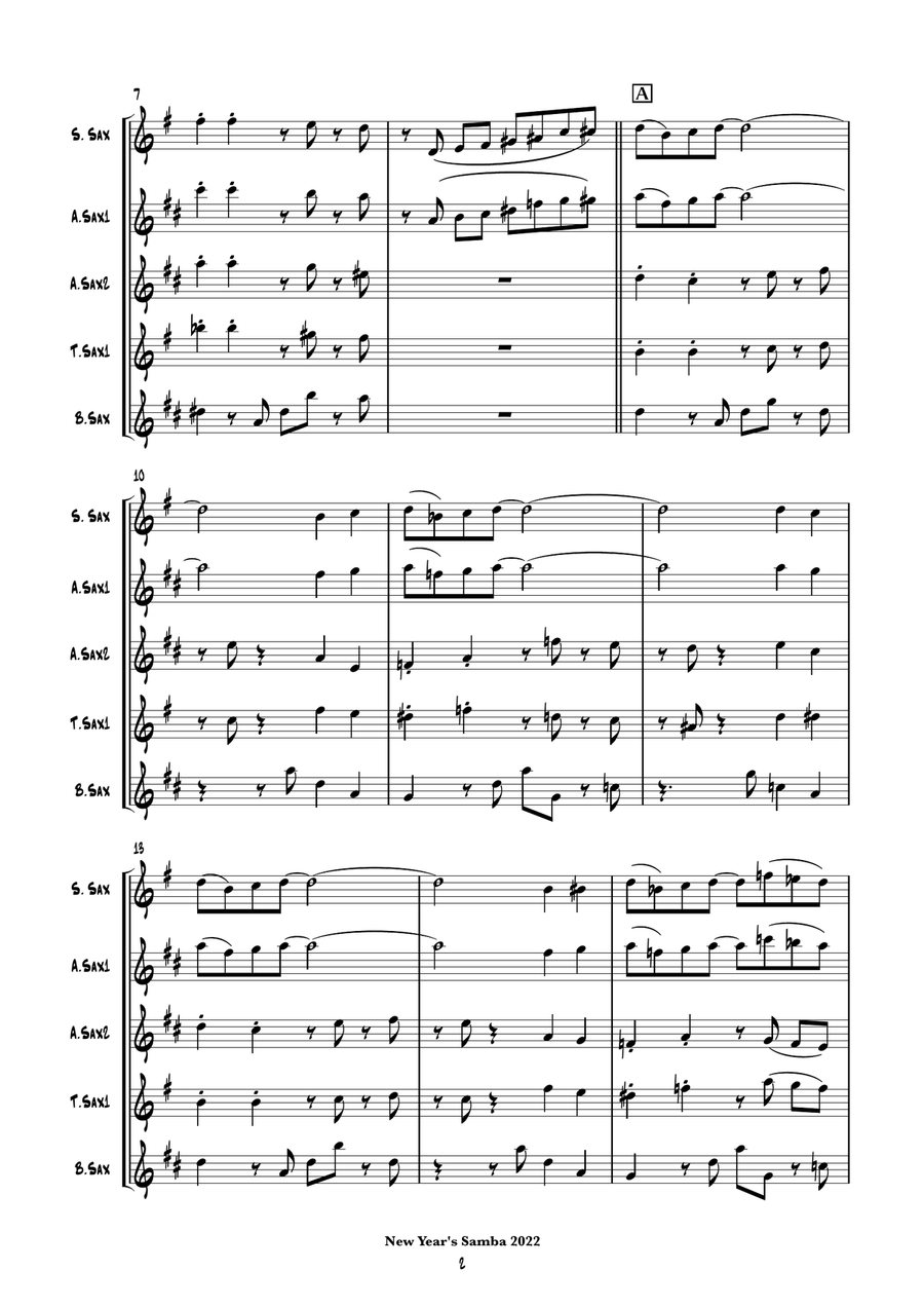 New Year's Samba (saxophone quartet) Saxophone Quartet scores gallery preview page 3