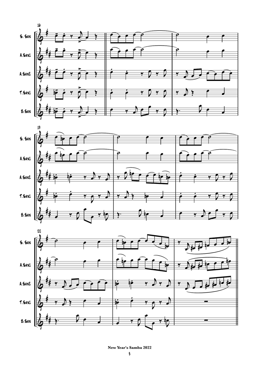 New Year's Samba (saxophone quartet) Saxophone Quartet scores gallery preview page 4