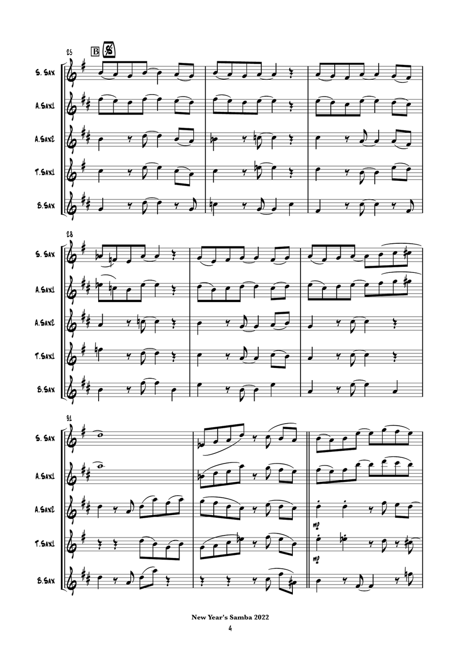 New Year's Samba (saxophone quartet) Saxophone Quartet scores gallery preview page 5