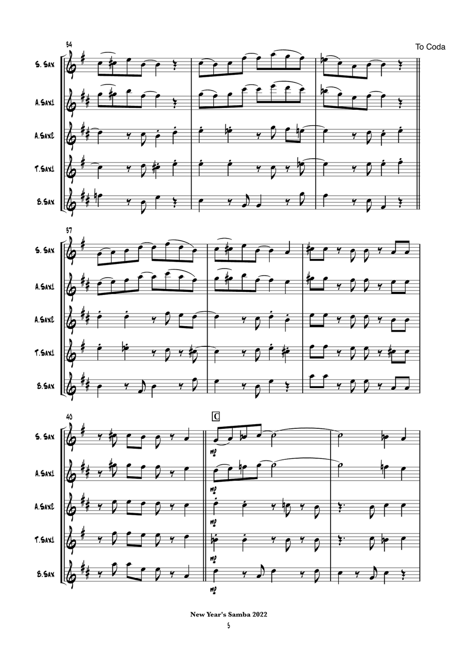 New Year's Samba (saxophone quartet) Saxophone Quartet scores gallery preview page 6