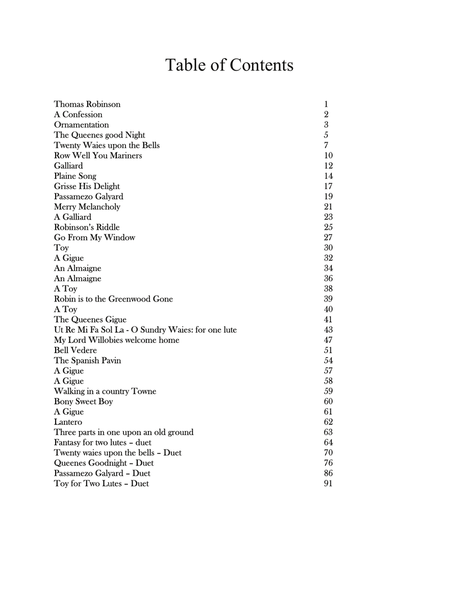 Thomas Robinson Schoole of Musicke Lute Music of the Renaissance Arranged For Baritone Ukulele Lute scores gallery preview page 2