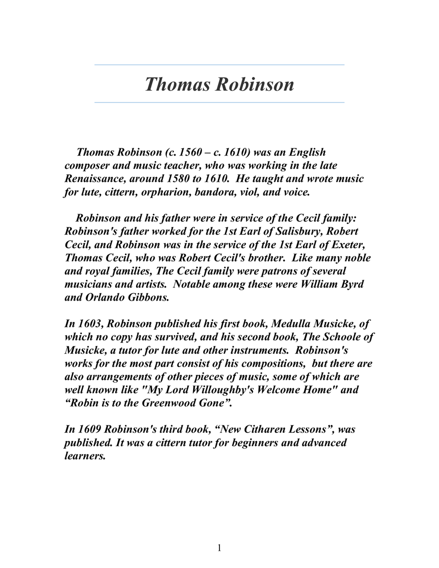 Thomas Robinson Schoole of Musicke Lute Music of the Renaissance Arranged For Low G Ukulele Lute scores gallery preview page 3