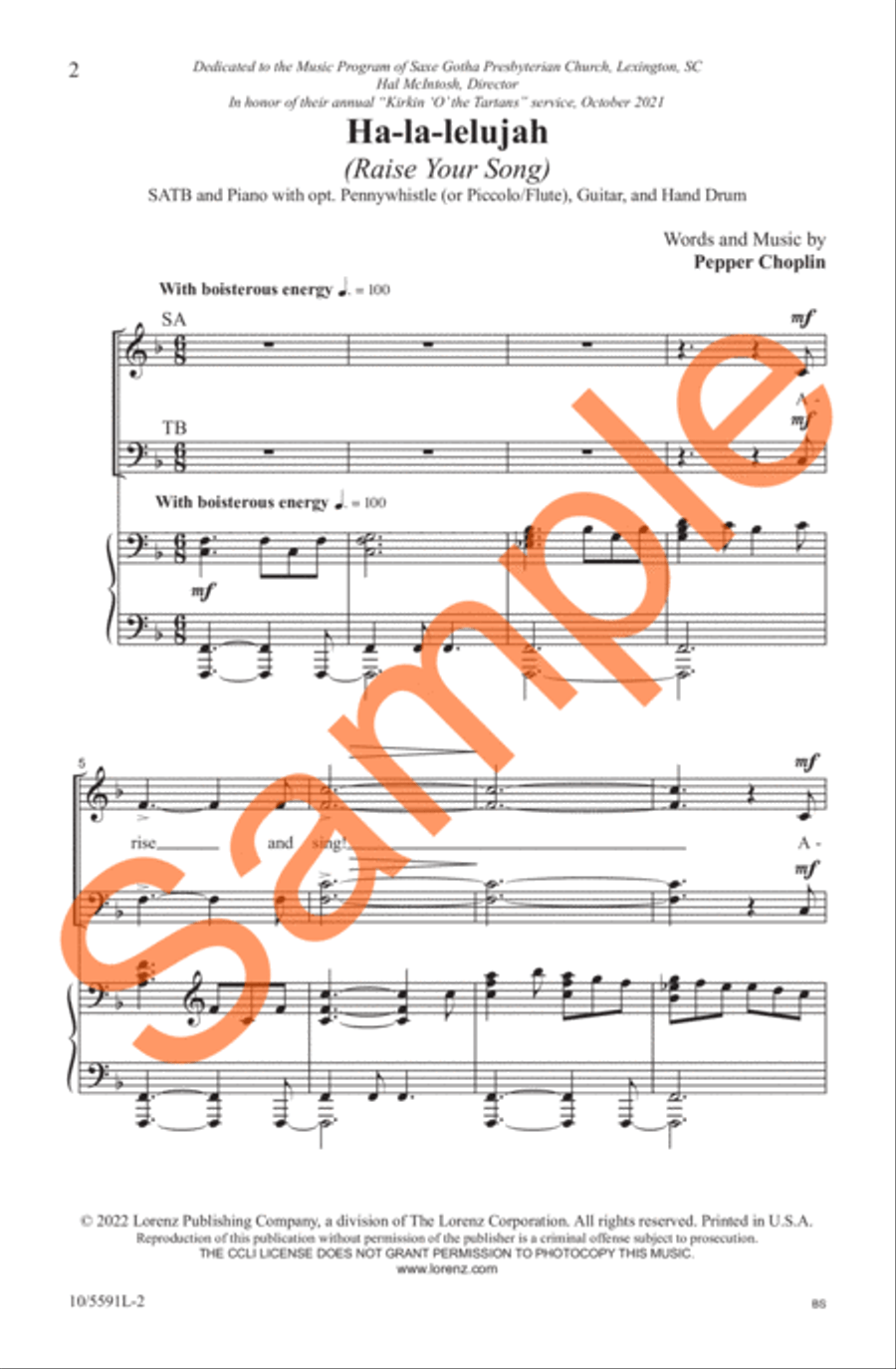 Ha-la-lelujah (Raise Your Song) 4-Part scores gallery preview page 3