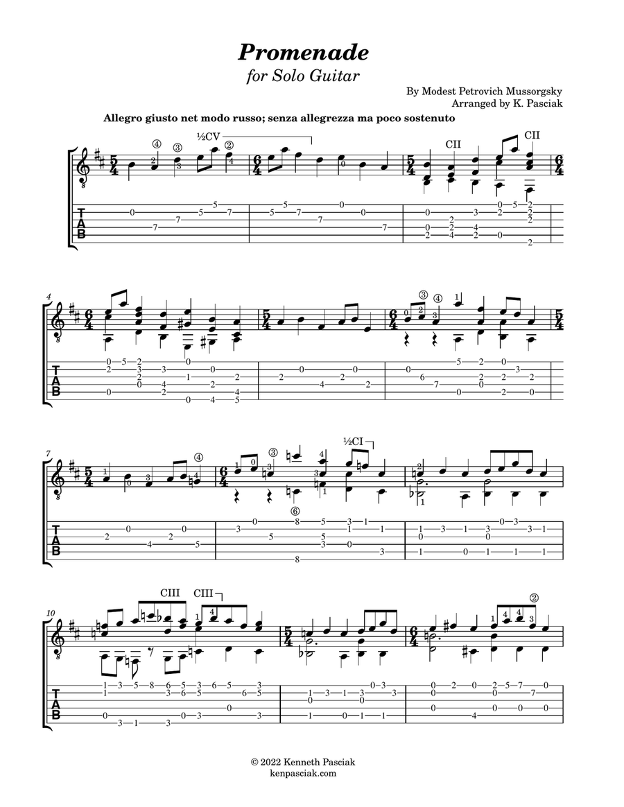 Promenade from Pictures at an Exhibition (for Solo Guitar) Acoustic Guitar scores gallery preview page 3