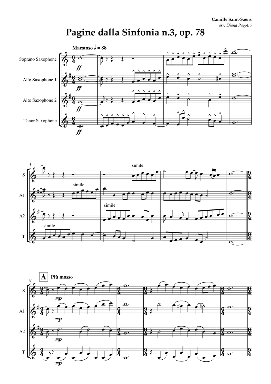 Pagine dalla Sinfonia n. 3 Saxophone Quartet scores gallery preview page 1