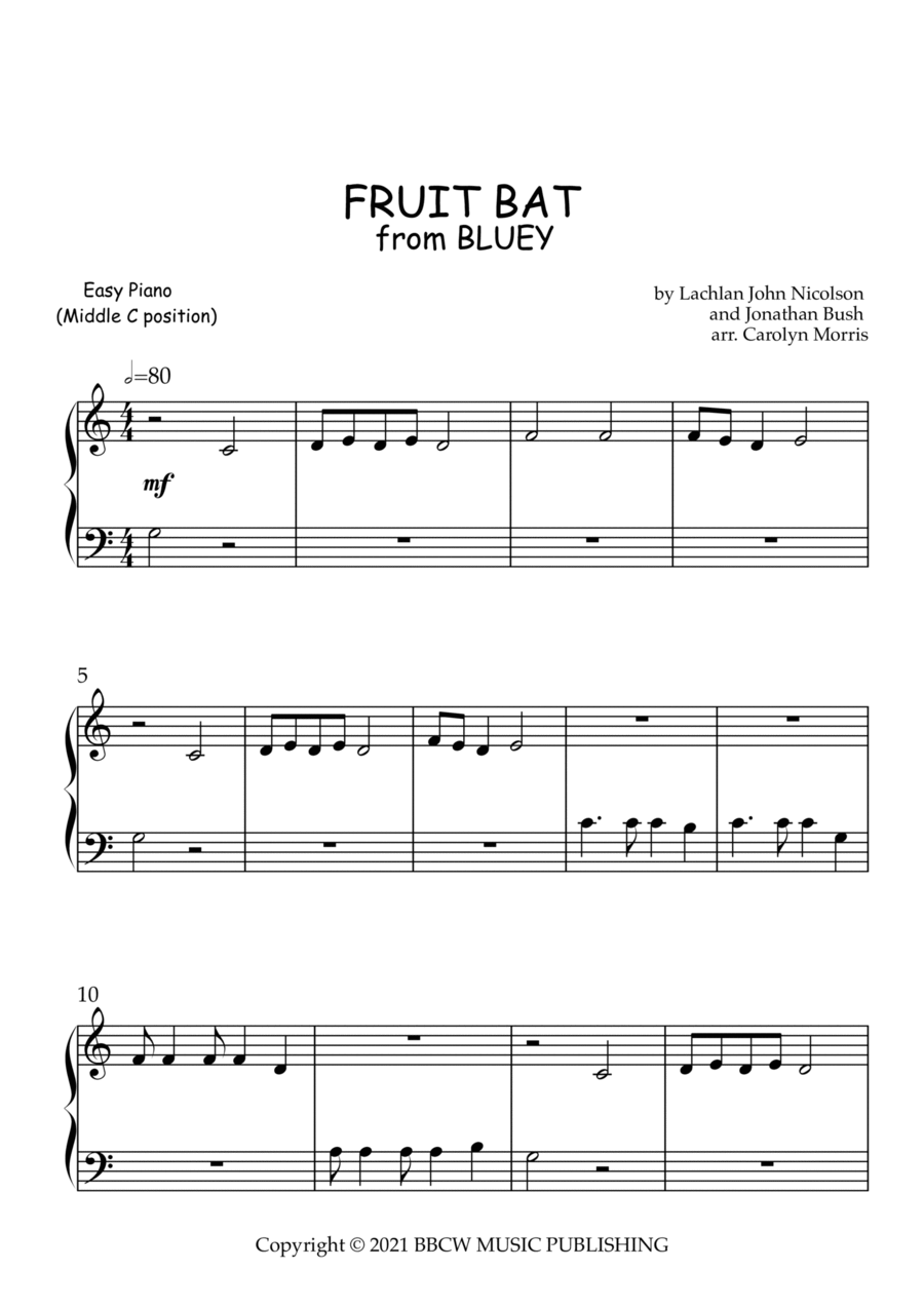 Fruitbat Easy Piano scores gallery preview page 1