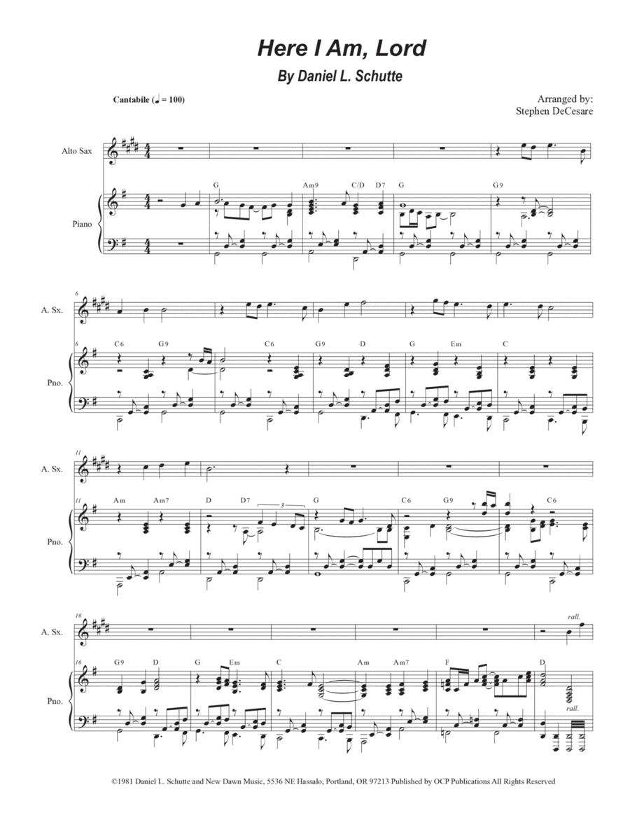 Here I Am, Lord Alto Saxophone scores gallery preview page 1