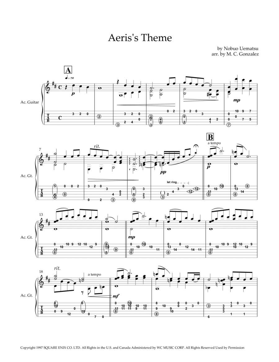 Aeris's Theme Acoustic Guitar scores gallery preview page 1