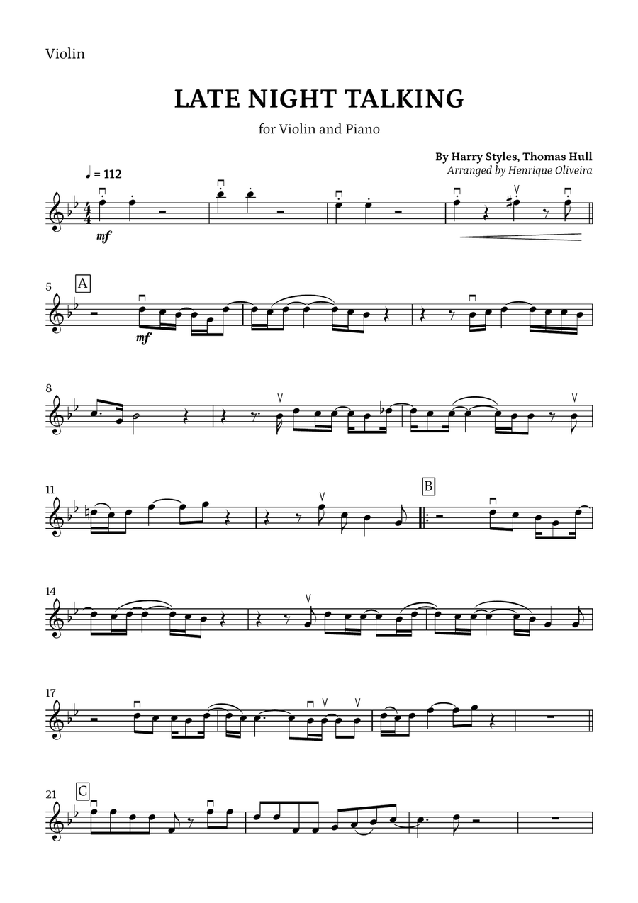 Late Night Talking Late Night Talking Violin Solo scores gallery preview page 5