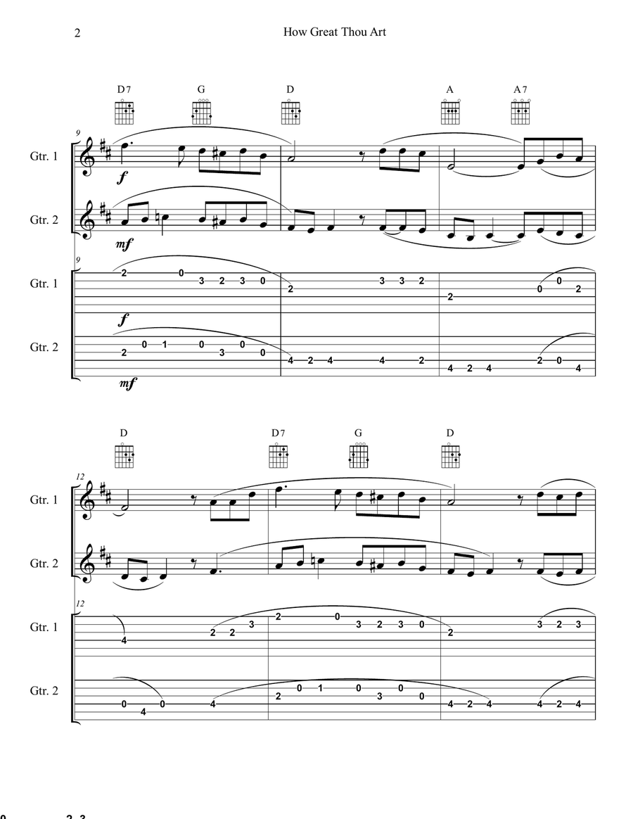 How Great Thou Art (Guitar Duet with TAB) Guitar Tablature scores gallery preview page 2