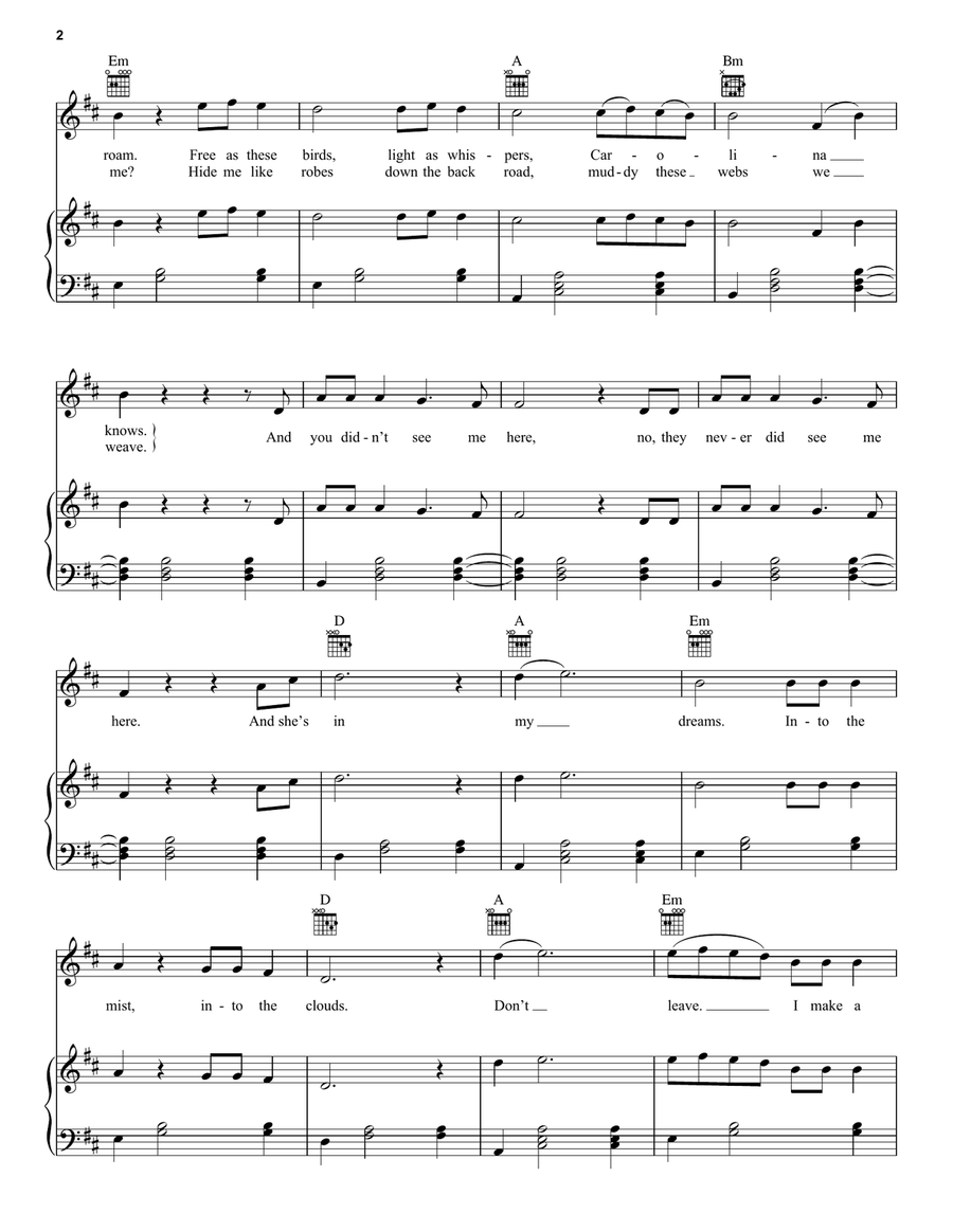 Carolina (from Where The Crawdads Sing) Piano, Vocal, Guitar scores gallery preview page 2