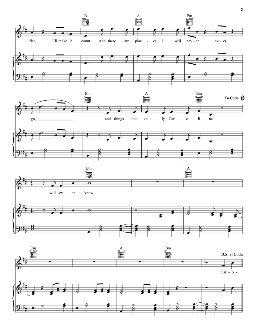 Carolina (from Where The Crawdads Sing) Piano, Vocal, Guitar scores gallery preview page 3