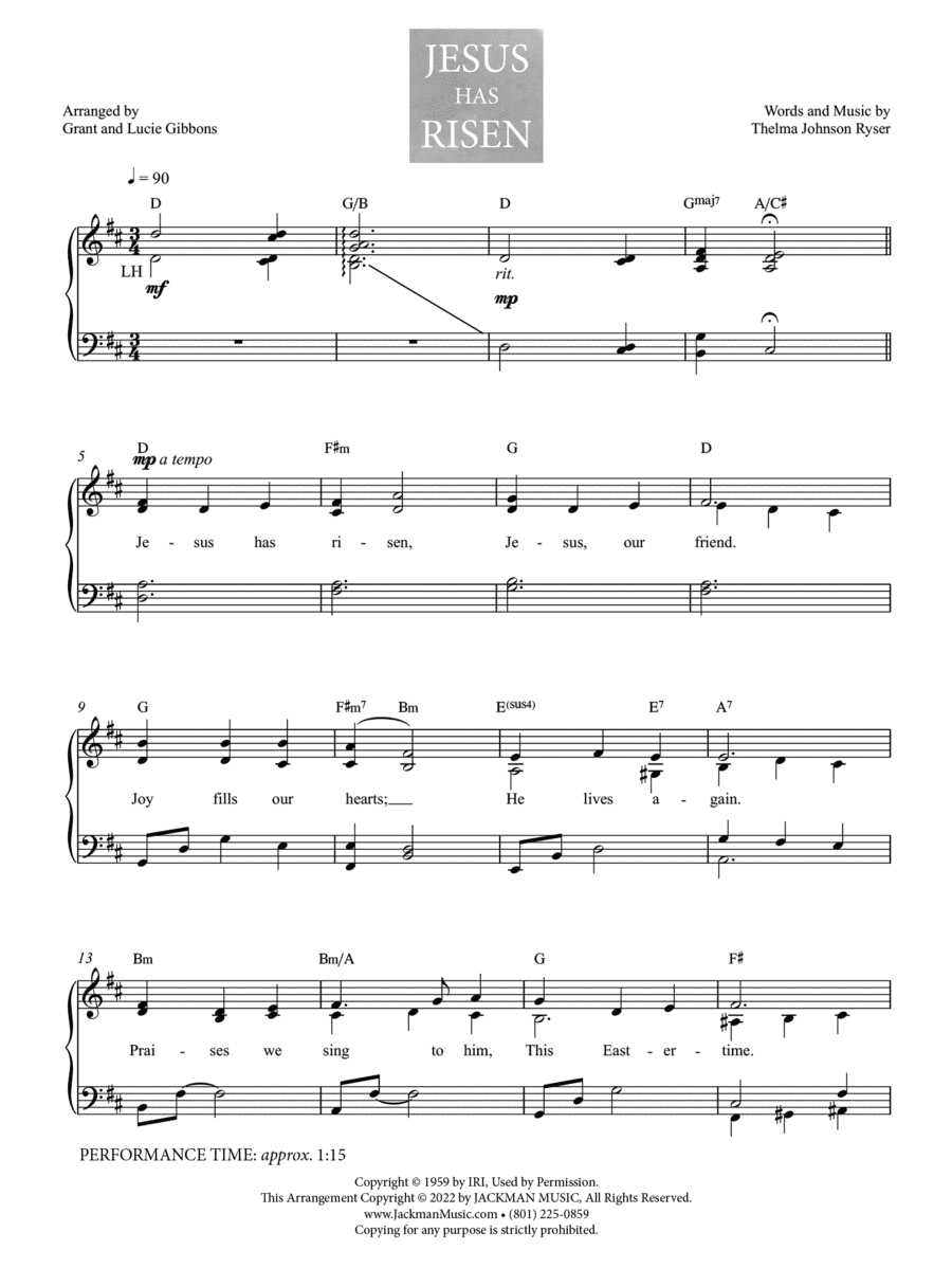 Jesus Has Risen - Children's Chorus (Key of D) Children's Choir scores gallery preview page 1