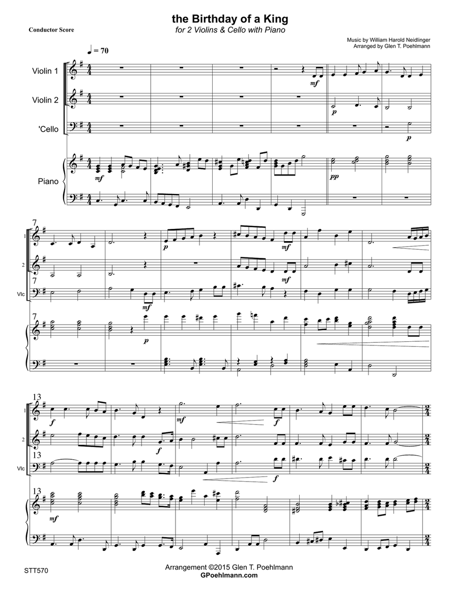THE BIRTHDAY OF A KING - STRING TRIO (2 Violins & Cello) with Piano accompaniment String Trio scores gallery preview page 1