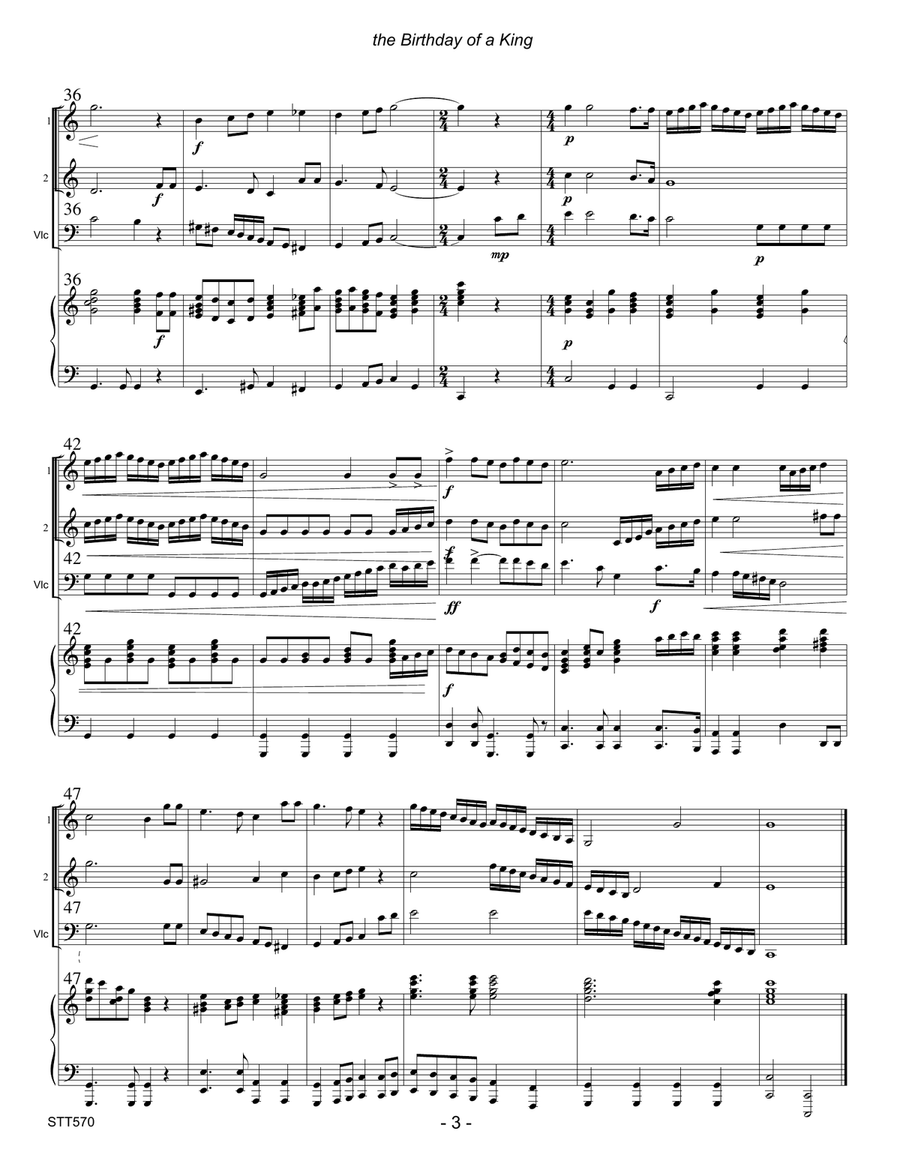 THE BIRTHDAY OF A KING - STRING TRIO (2 Violins & Cello) with Piano accompaniment String Trio scores gallery preview page 3
