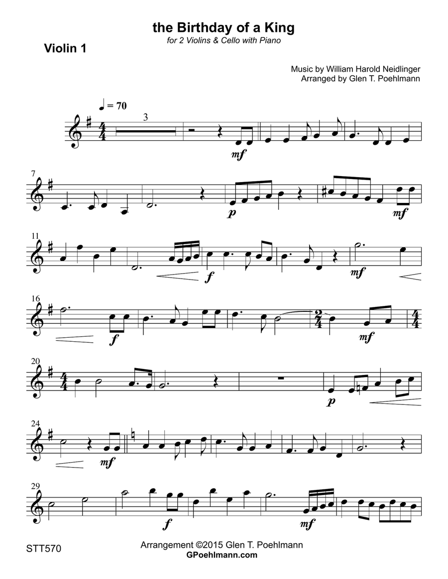 THE BIRTHDAY OF A KING - STRING TRIO (2 Violins & Cello) with Piano accompaniment String Trio scores gallery preview page 4