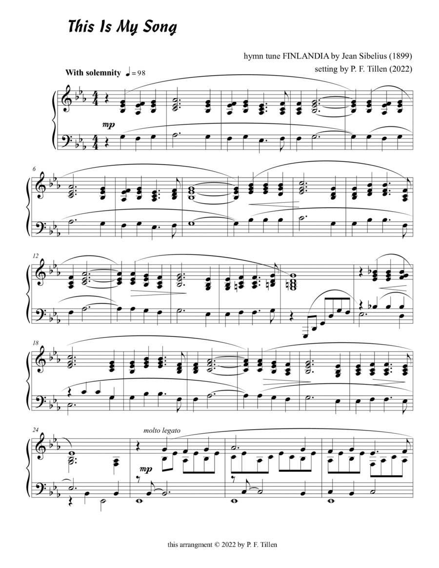 This is My Song (Finlandia) Piano Solo scores gallery preview page 1