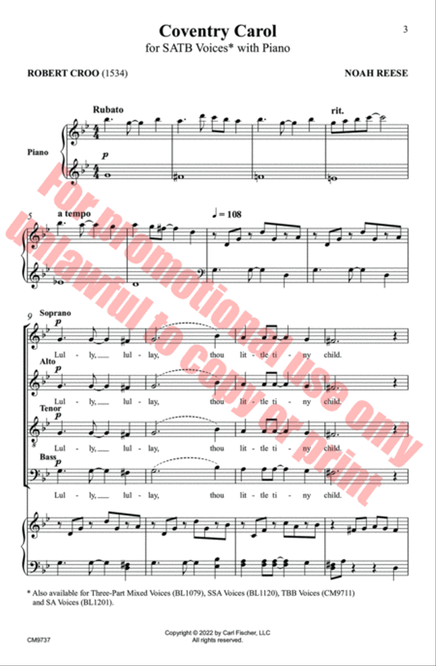 Coventry Carol Coventry Carol 4-Part scores gallery preview page 4