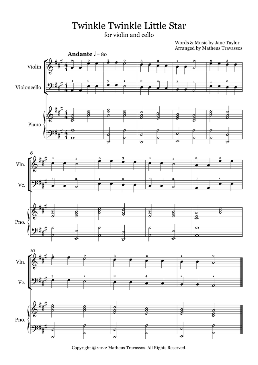 Twinkle Twinkle Little Star for easy violin and cello duo String Duet scores gallery preview page 2