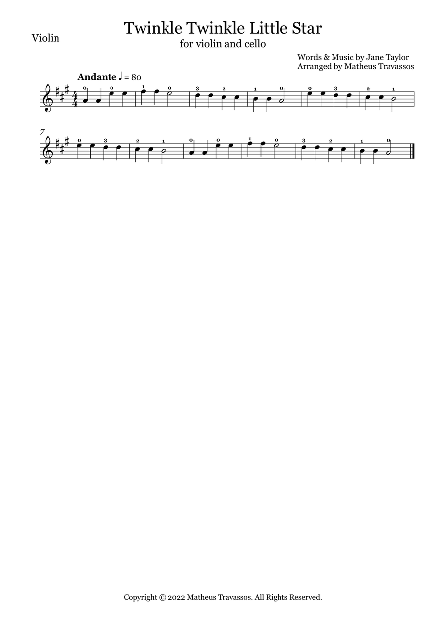 Twinkle Twinkle Little Star for easy violin and cello duo String Duet scores gallery preview page 3