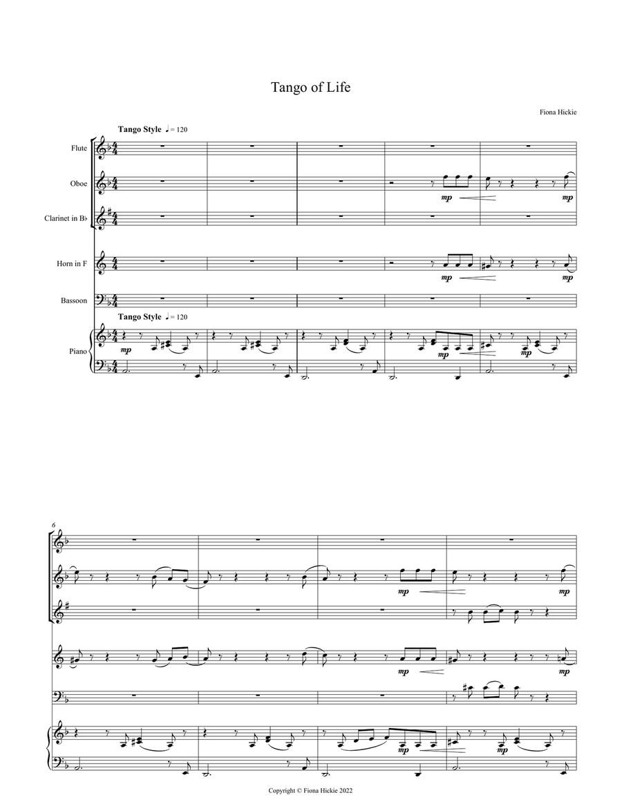 Tango of Life: Wind quintet and piano Bassoon scores gallery preview page 2