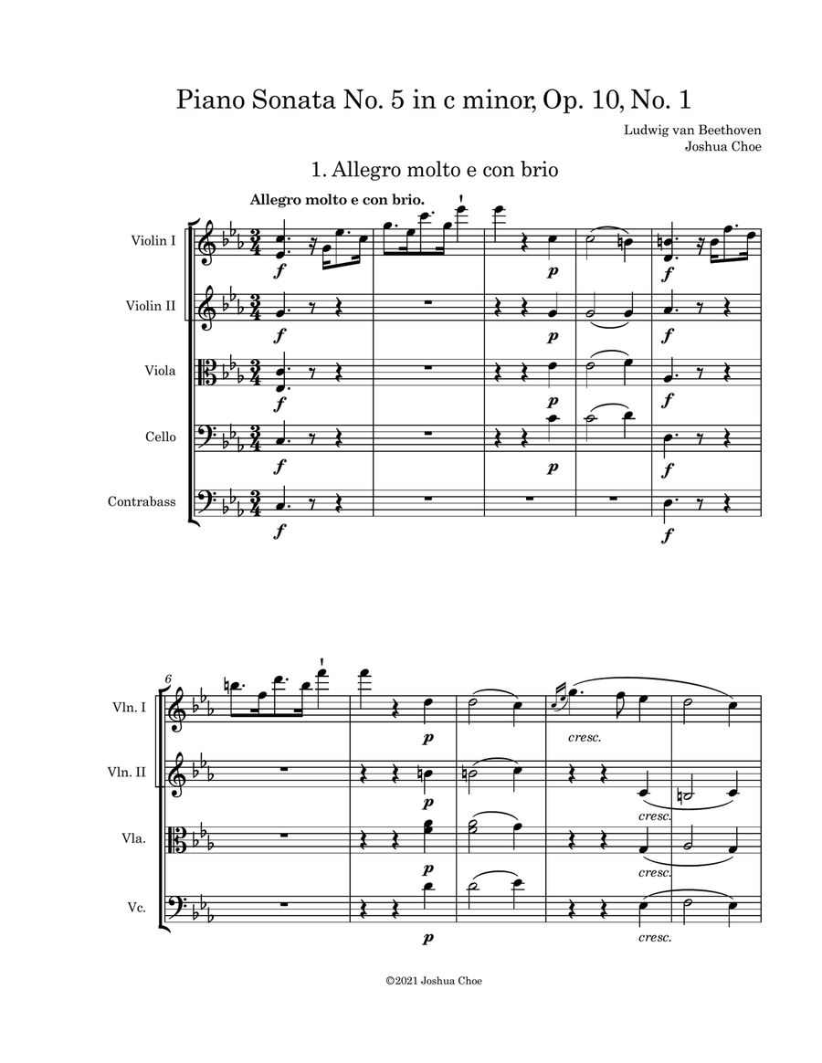Piano Sonata No. 5 in c minor, Op. 10, No. 1, “Little Pathétique” String Orchestra scores gallery preview page 3