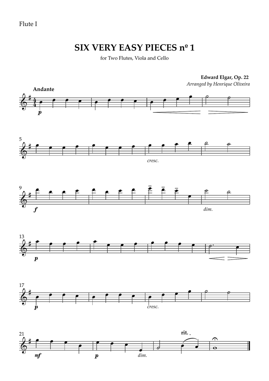 Six Very Easy Pieces nº 1 (Andante) - for Two Flutes, Viola and Cello Small Ensemble scores gallery preview page 3