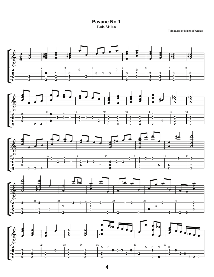 Luis Milan Pavanes and Fantasias For Low G Ukulele Ukulele scores gallery preview page 6