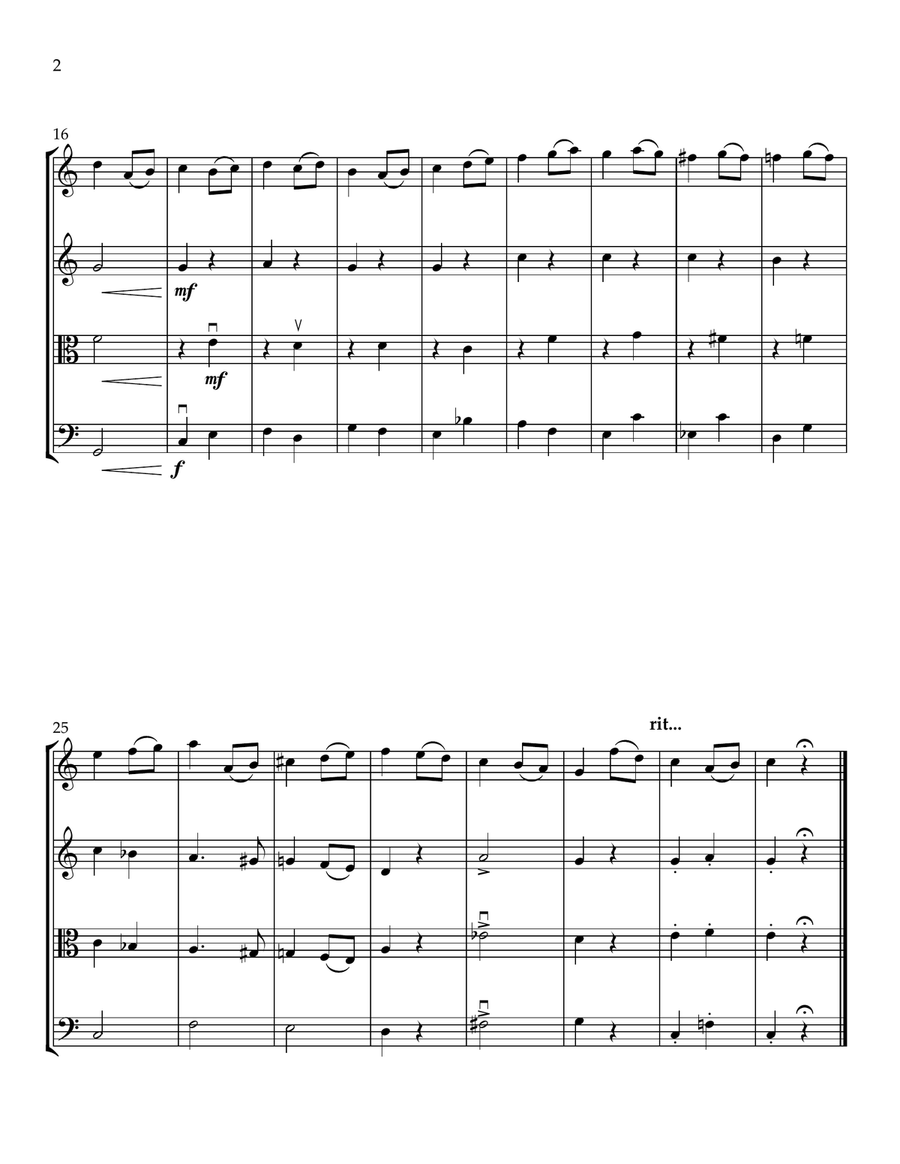Six Very Easy Pieces nº 2 (Allegretto) - for Two Flutes, Viola and Cello Small Ensemble scores gallery preview page 2