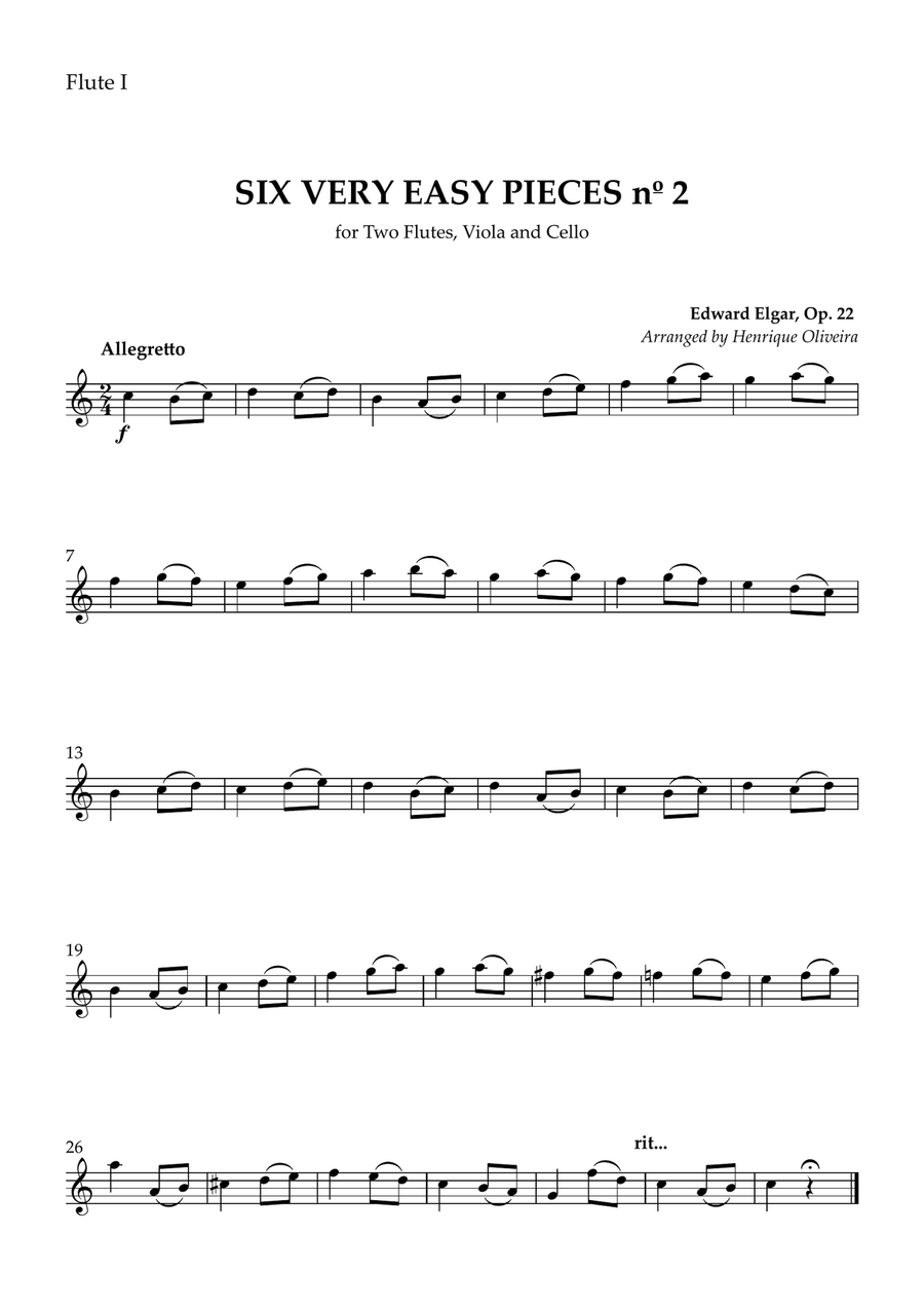Six Very Easy Pieces nº 2 (Allegretto) - for Two Flutes, Viola and Cello Small Ensemble scores gallery preview page 3