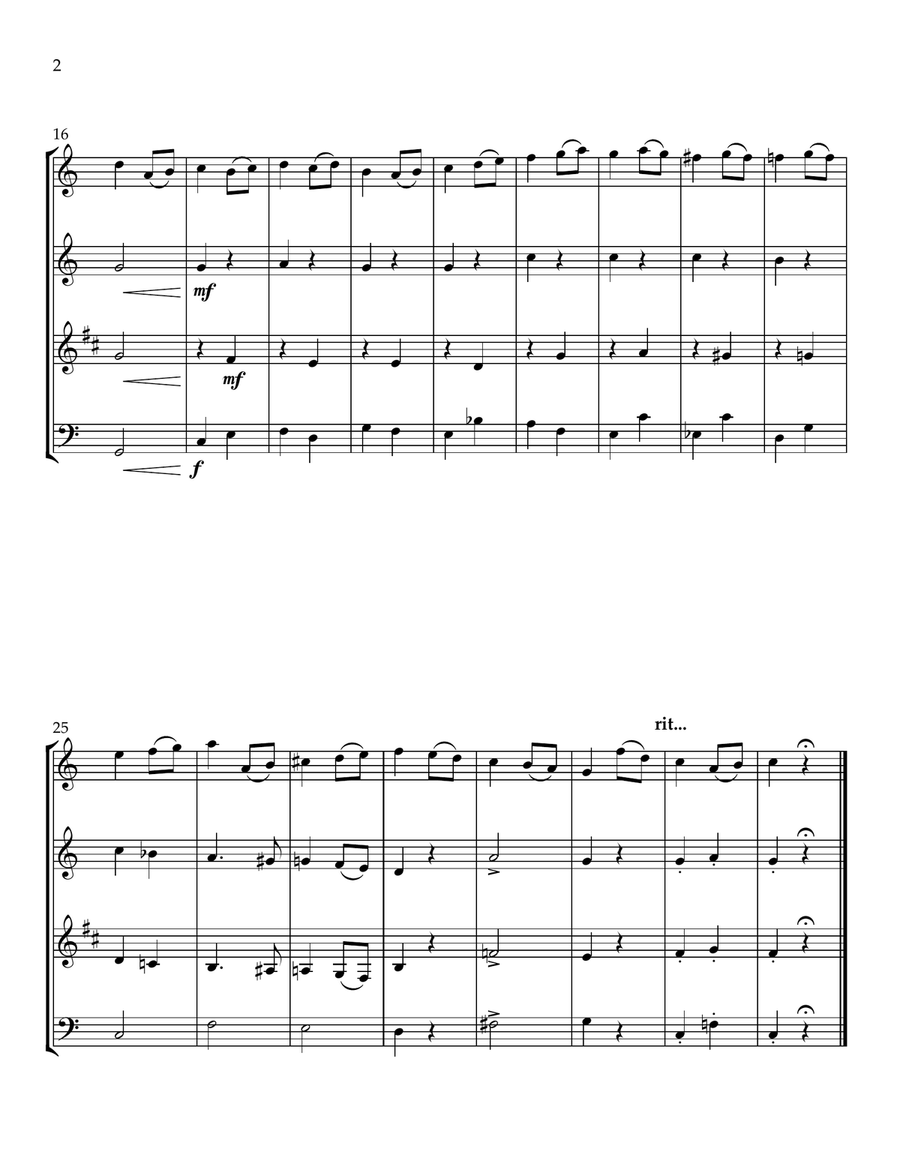 Six Very Easy Pieces nº 2 (Allegretto) - for Two Oboes, Clarinet and Bassoon Small Ensemble scores gallery preview page 2